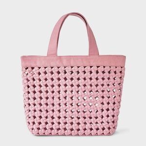 Waxed Cotton Woven Cord Tote Bag - Coral Pink